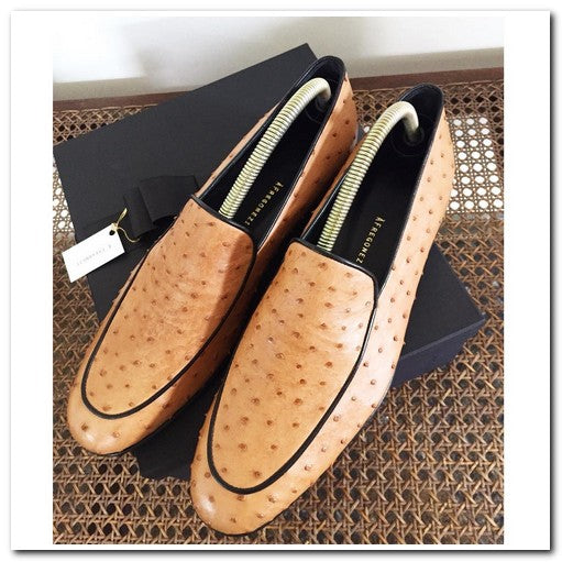 Sapatos masculinos federico em couro de avestruz luxo